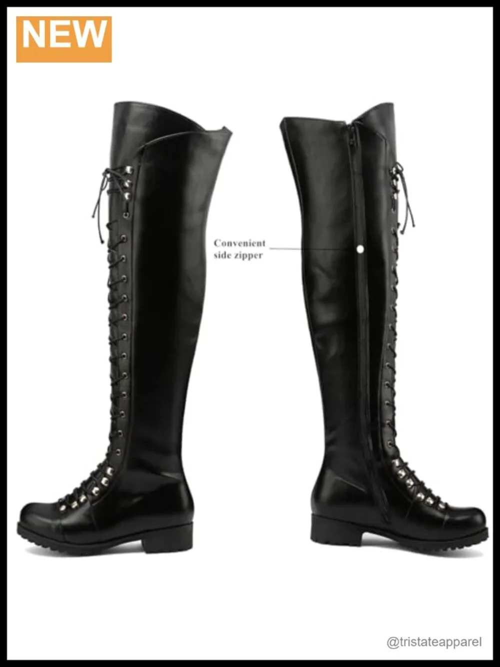 Over the Knee Boots Square Toe Thigh High Boots Low Heel Faux Leather